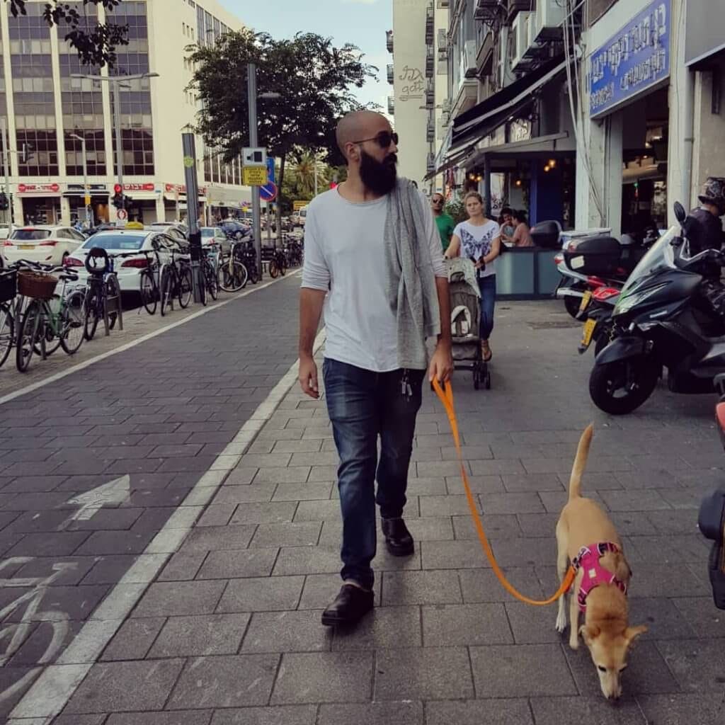 מתן בר מטייל עם הכלב בחוץ מתן בר מטייל עם הכלב בחוץ